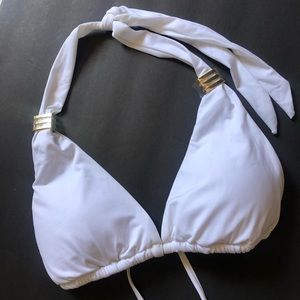 Bar III M White Halter Bikini Top w Gold Hardware